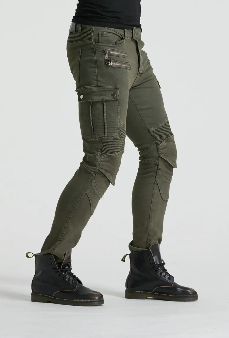 Green Motorcycle Pants Men Motocross Racing Trousers Cargo Jeans Touring Riding Pantalon Moto Pants Motorcycle Equipment Pants