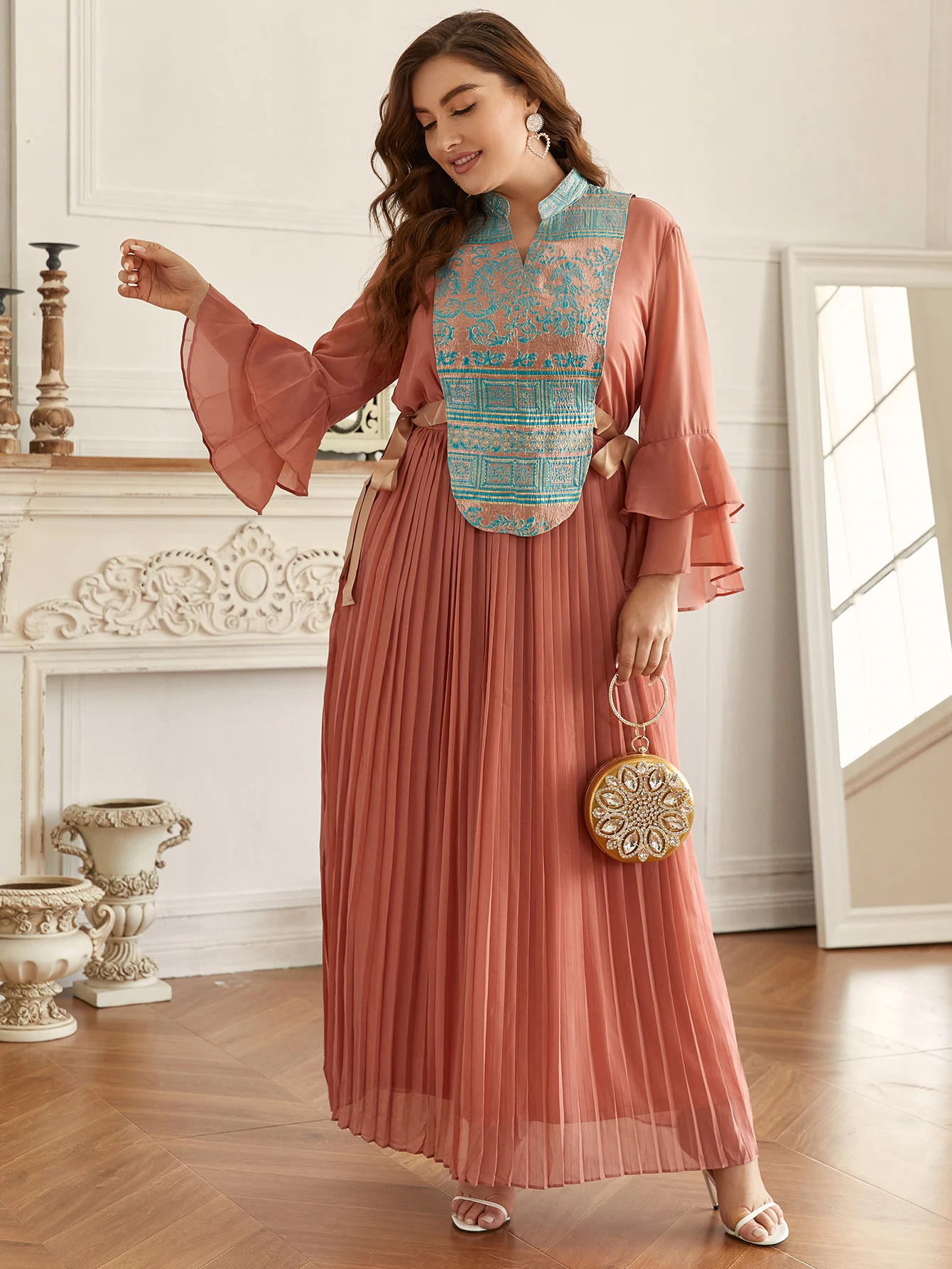 2021 Roken Evan  Abaya For Women Plus Size 2Pcs Dress Lone Sleeve Modest Muslim Arabic