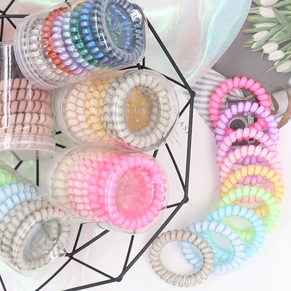 

9PCS Multicolor Elastic Hair Bands Spiral Shape Ponytail Hair Ties Gum Rubber Band Hair Rope Telephone Wire Hair Accessories