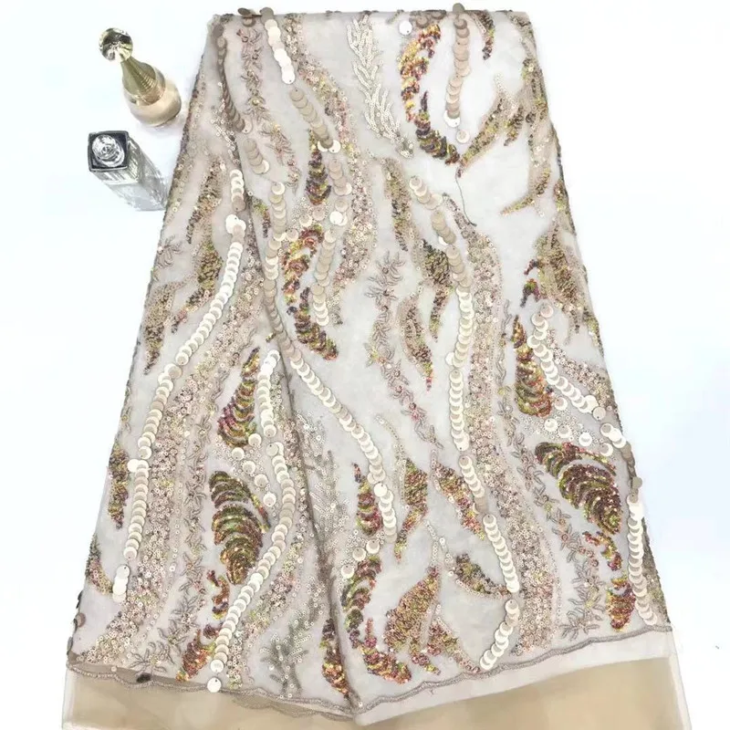 

High Quality 2020 Tulle Sequins Gold African Lace Fabric Embroidered French Net Nigerian Lace Fabrics For Wedding (12-JZZ