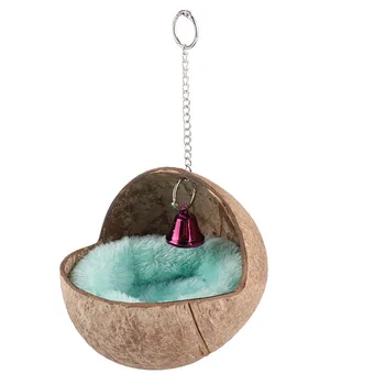 

Natural Coconut Husk Bird Breeding Nest Bed Cage Hatching Nest With Mat Mat And Bell Small Animals As Decoration
