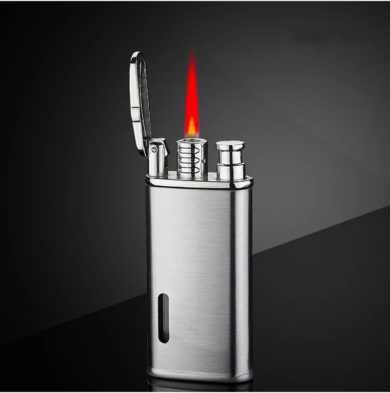 silver brushed Ретро прикуриватель металлические ветрозащитные газовые зажигалки с бутаном портативная тонкая зажигалка аксессуары для курения гаджеты для мужчин - Цвет: silver brushed