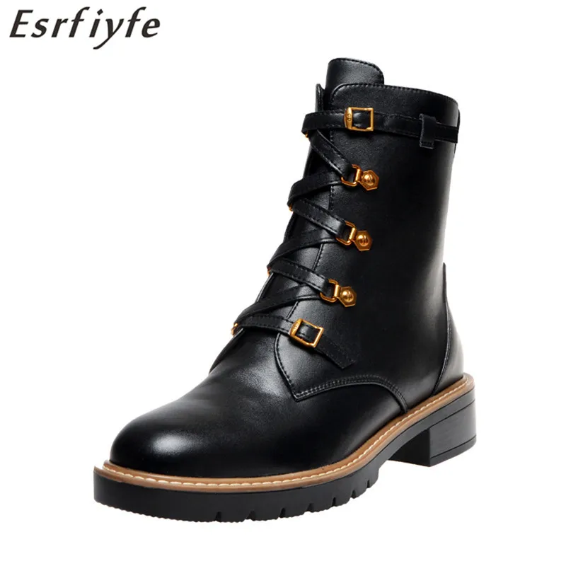 

ESRFIYFE 2020 New Winter Motorcycle Boots Women British Style Ankle Boots Gothic Punk Low Heels Boots Women Shoe Plus Size 43