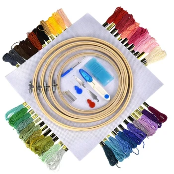 

50/100 colors Embroidery Starter Kit Full Set Embroidery Pen Punch Needle,Hoops,Threads,Stitching Punch Pen Set for Beginner