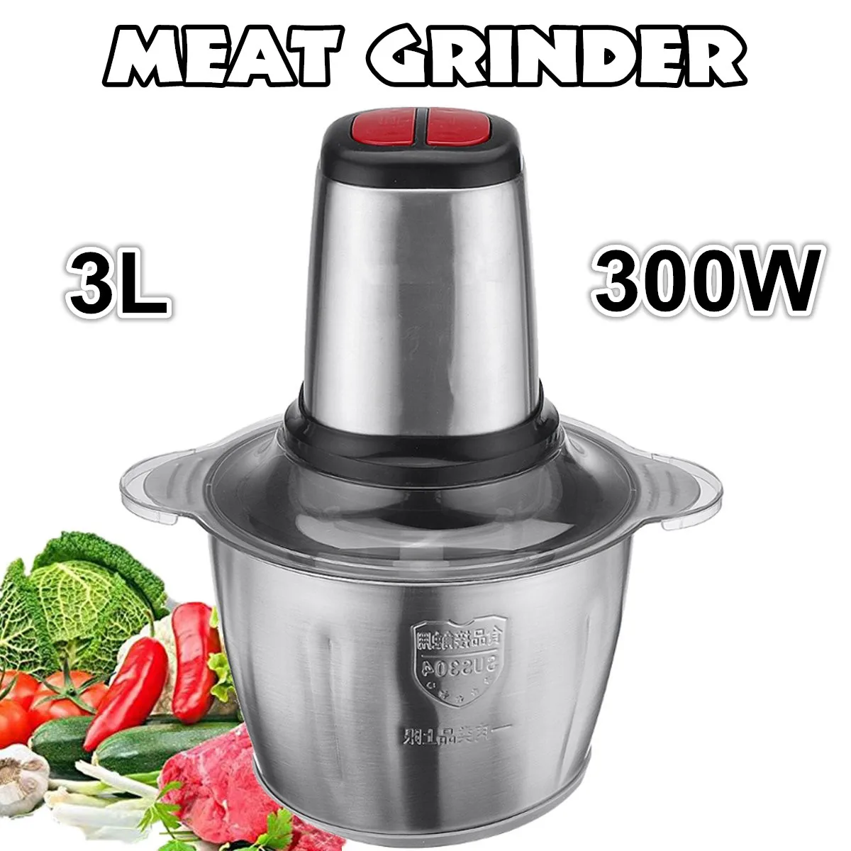 

2 Speeds 3L Capacity Stainless Steel Electric Chopper Meat Grinder Multifunction Mincer Food Processor Slicer For Meat Bean 300W