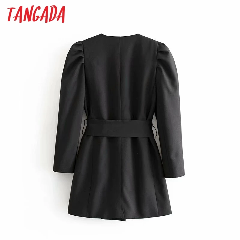 Tangada женское элегантное черное платье-блейзер с поясом с длинным рукавом Винтажный стиль женское офисное мини-платье vestidos 6P20