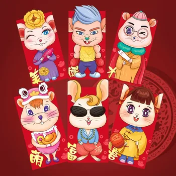 

Cartoon Long Size 6 Rats Thick Red Packet 2020 Chinese New Year Red Envelope 5 Packs 30 Pcs