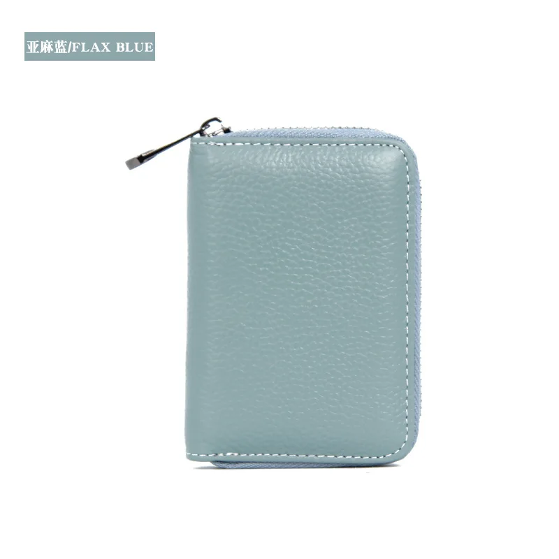 bule The first layer of leather anti-magnetic rfid leather unisex card package ID package zipper card set business card package - Цвет: bule