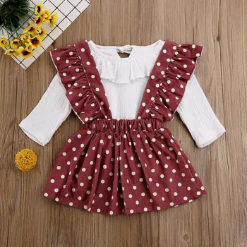 

US New Infant Baby Girl Kid Romper Top + Strap Dress Autumn Winter Clothes Skirt
