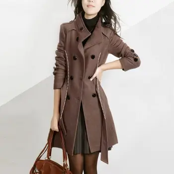 

Slim Women Double-breasted Trench Coat Long Jacket Suit Overcoat Outwear