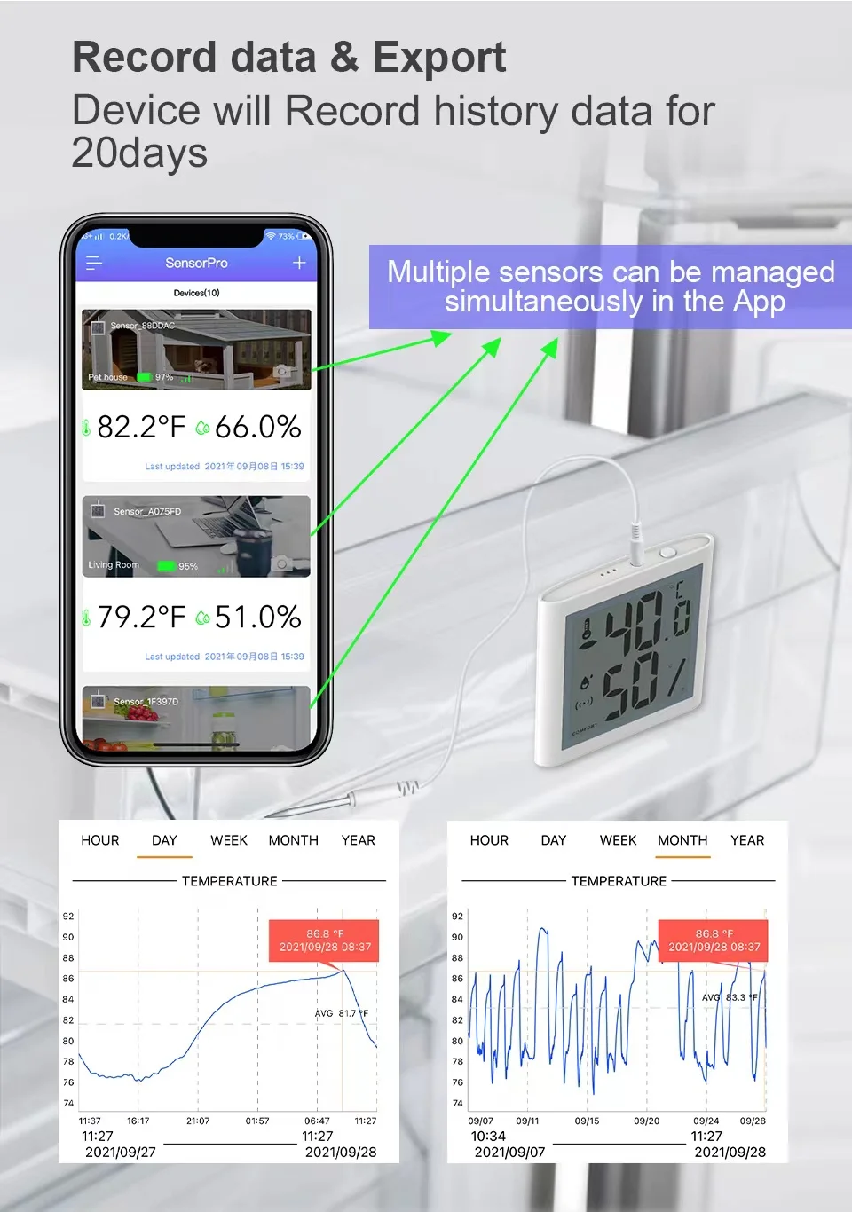 Display Bluetooth Digital Temperature Humidity Sensor With Probe