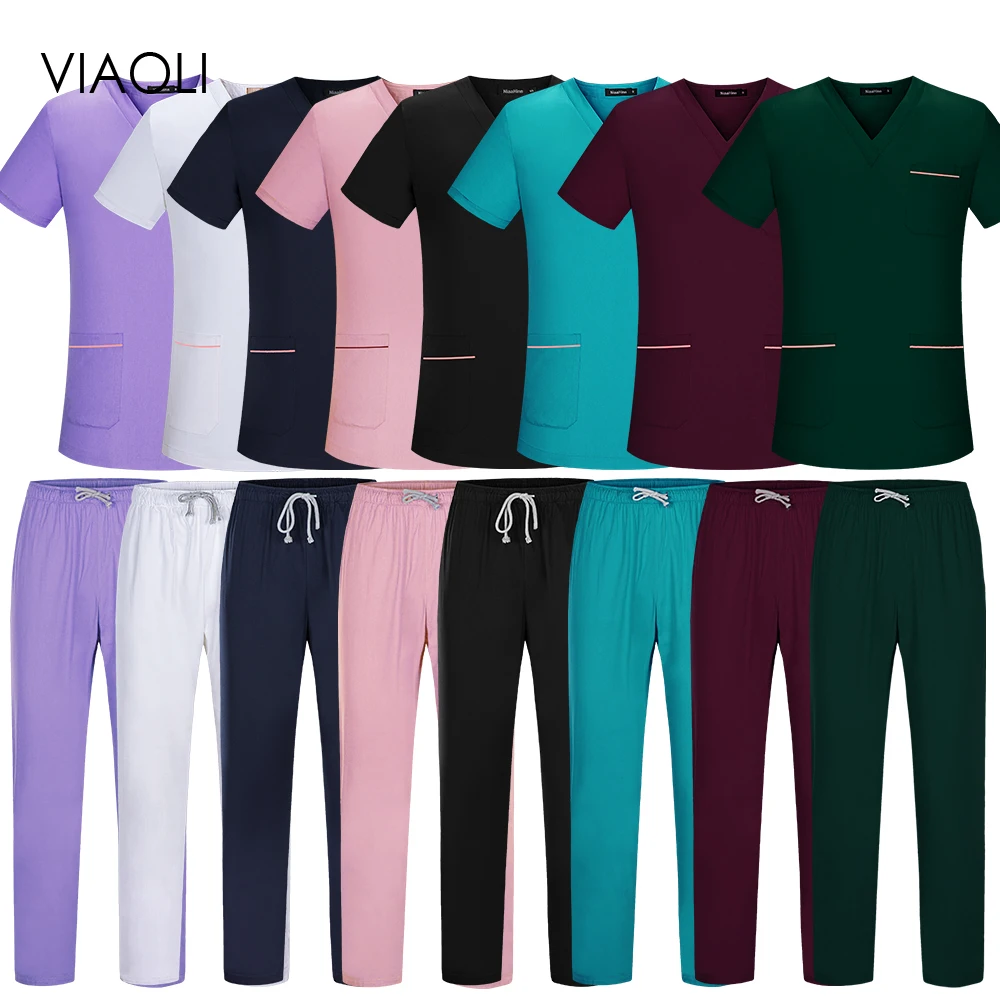 V Neck Scrubs Women uniforms tops+Pants Short Sleeved scrub tops women