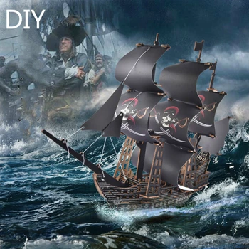 

3D Puzzles Assembling Wooden Sailboat DIY Pirate Black Pearl Ship Model Home Decoration Boat Kids Toy Gift Assembled Wooden Kit