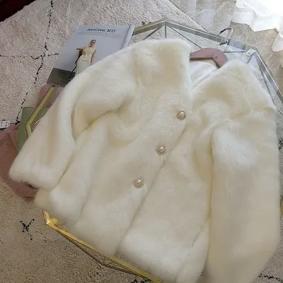 

MESHARE White Faux Fox Fur Coat Women Winter Plush Little Fairy Fur Coat