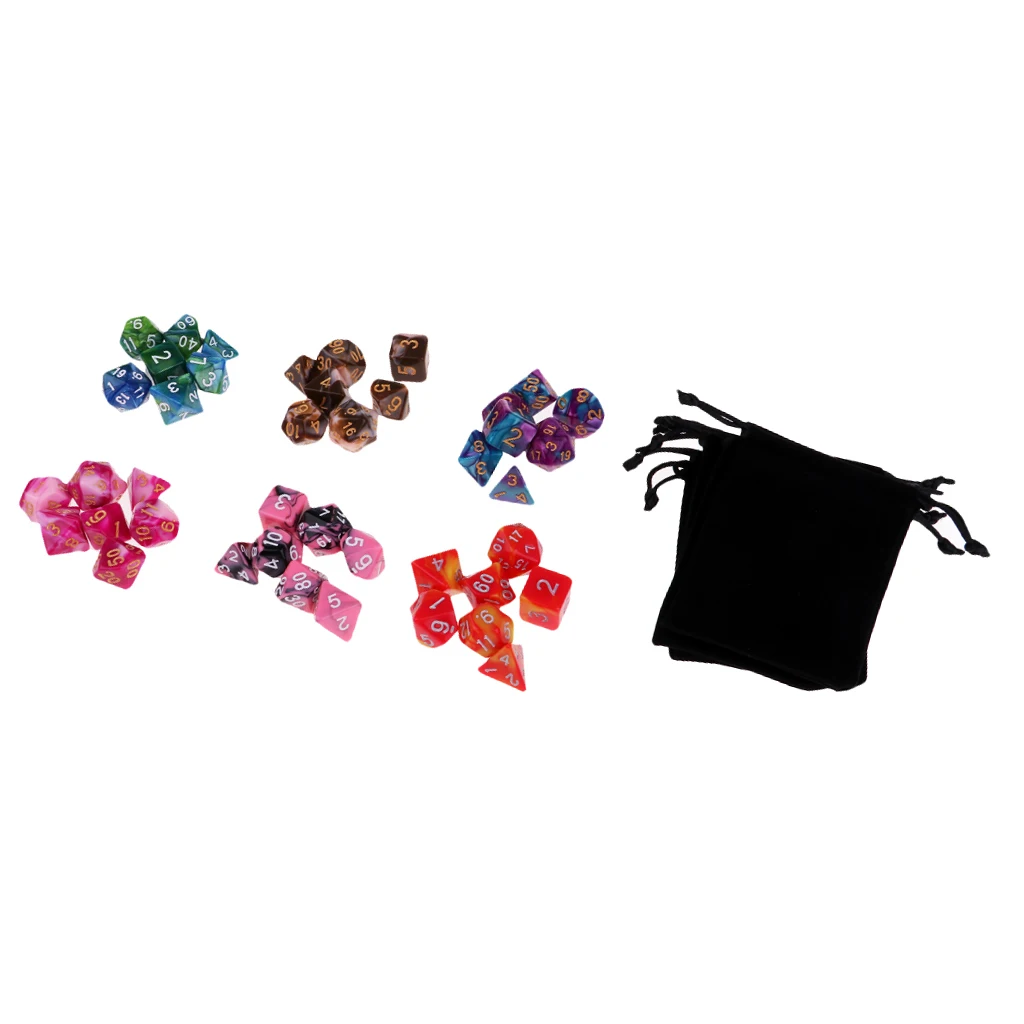 42x D4 D6 D8 D10 D12 D20 Dice Set w/ 7 Bags for TRPG MTG DND Roleplay Gifts