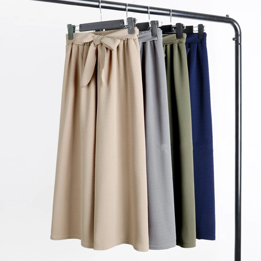 

Summer Solid Wide Leg Pants Women Elastic High Waist Ankle Lenght Pants Korean Style Elegant Bow Sashes Women's Trousers