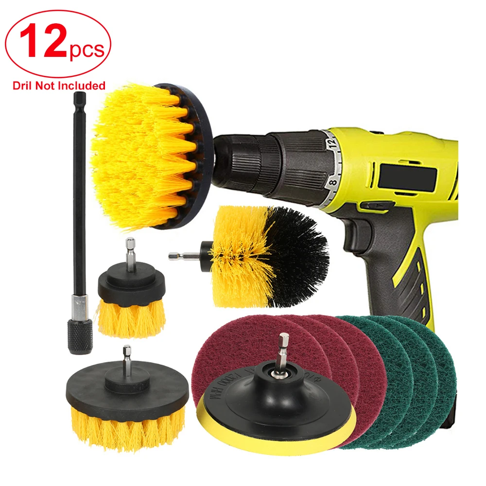 Plastic Electric Drill Brush Kit Round Cleaning Brush For Carpet Glass Car Tool 