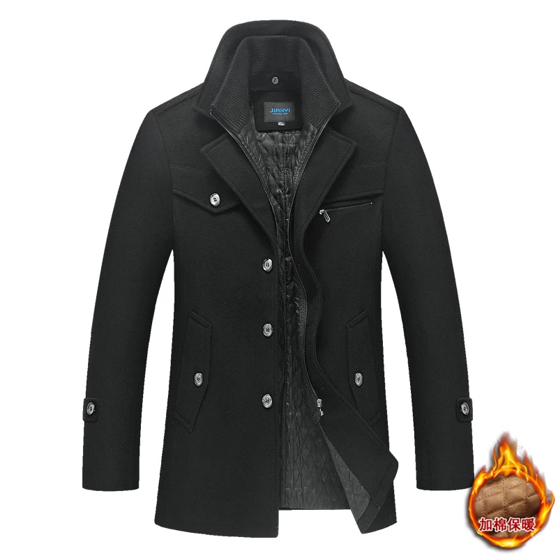 Зимняя мужская повседневная шерстяная тренчкот модная деловая средняя однотонная утепленная тонкая ветровка пальто куртка мужская плюс размер 5XL