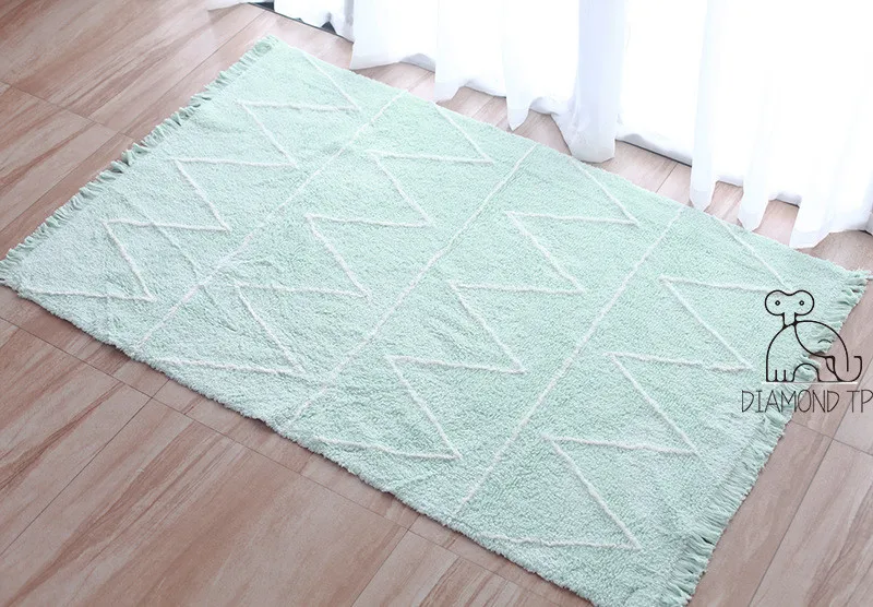 Green Скандинавский Детский ковер 150x110 см с бахромой волнистый напольный коврик из хлопка детский игровой ковер ковры для гостиной ребенок Фото фон Коврик - Цвет: Green