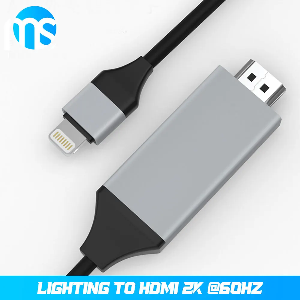 MS [MFi Сертифицированный] Кабель-адаптер Lightning-HDMI совместимый с iPhone iPad HDMI 2K