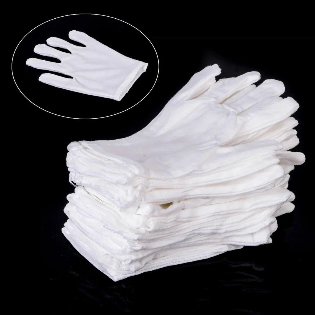 Белые хлопковые перчатки унисекс 12 пар рабочие для осмотра садоводства защитные