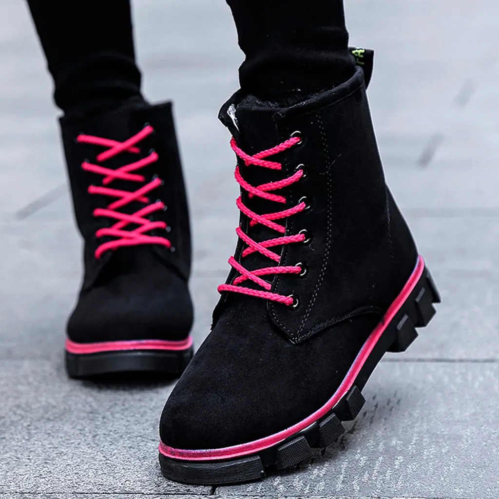 Модные зимние ботинки на платформе, на шнурках сапоги martins женская обувь модные сандалии смешанных цветов с нескользящей подошвой; женская обувь Высокое качество Большой размер, ботинки