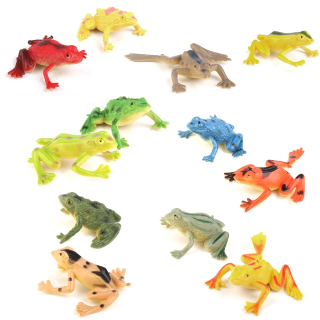 12 Pieces Mini Frog Figures Toys Plastic Lifelike Animal Model Gag Toys for Kids Halloween Party Favors School Educational Toys 3