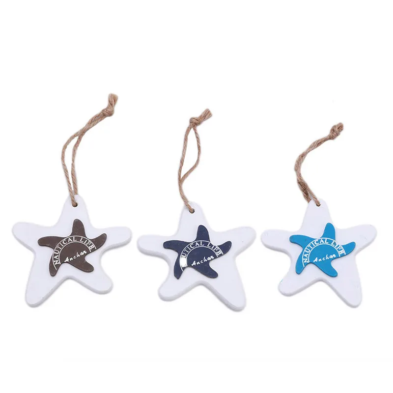Mediterranean Starfish Fish Nautical Decor hang small adorn Crafts Wood Fish/decorated marine pendant Home Decoration EJ877310