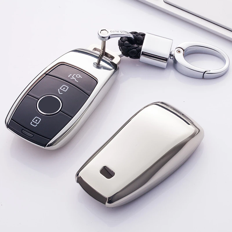 silver with keychain Мягкий ТПУ чехол для ключа автомобиля для Mercedes Benz E Class W213 S E200 E260 E300 E320 брелок держатель аксессуары кожа - Название цвета: silver with keychain