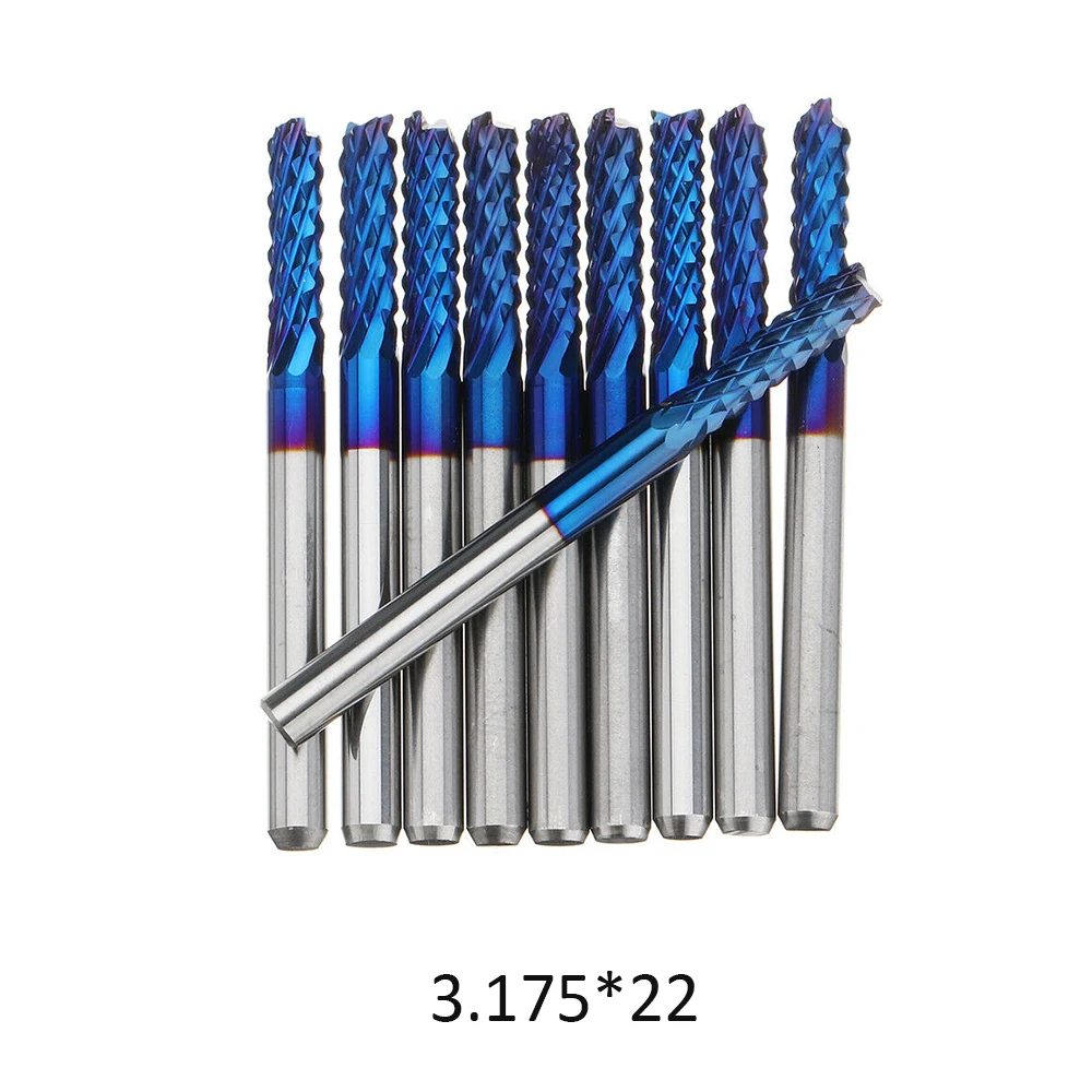 

10pcs 3.175 Shank Blue Coated CNC End Mills Carbide Milling Cutter Router Bit For Milling Machine PCB Engraving