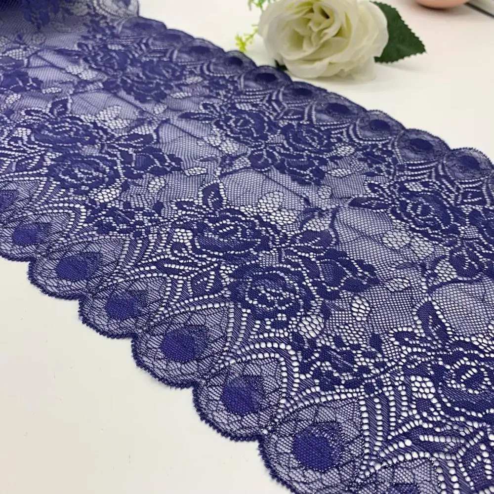 

3y/lot 25cm Stretch Stretch Lace trim Navy Blue With Silver For Clothes Underwear Sewing Craft DIY Apparel Fabrics Lace