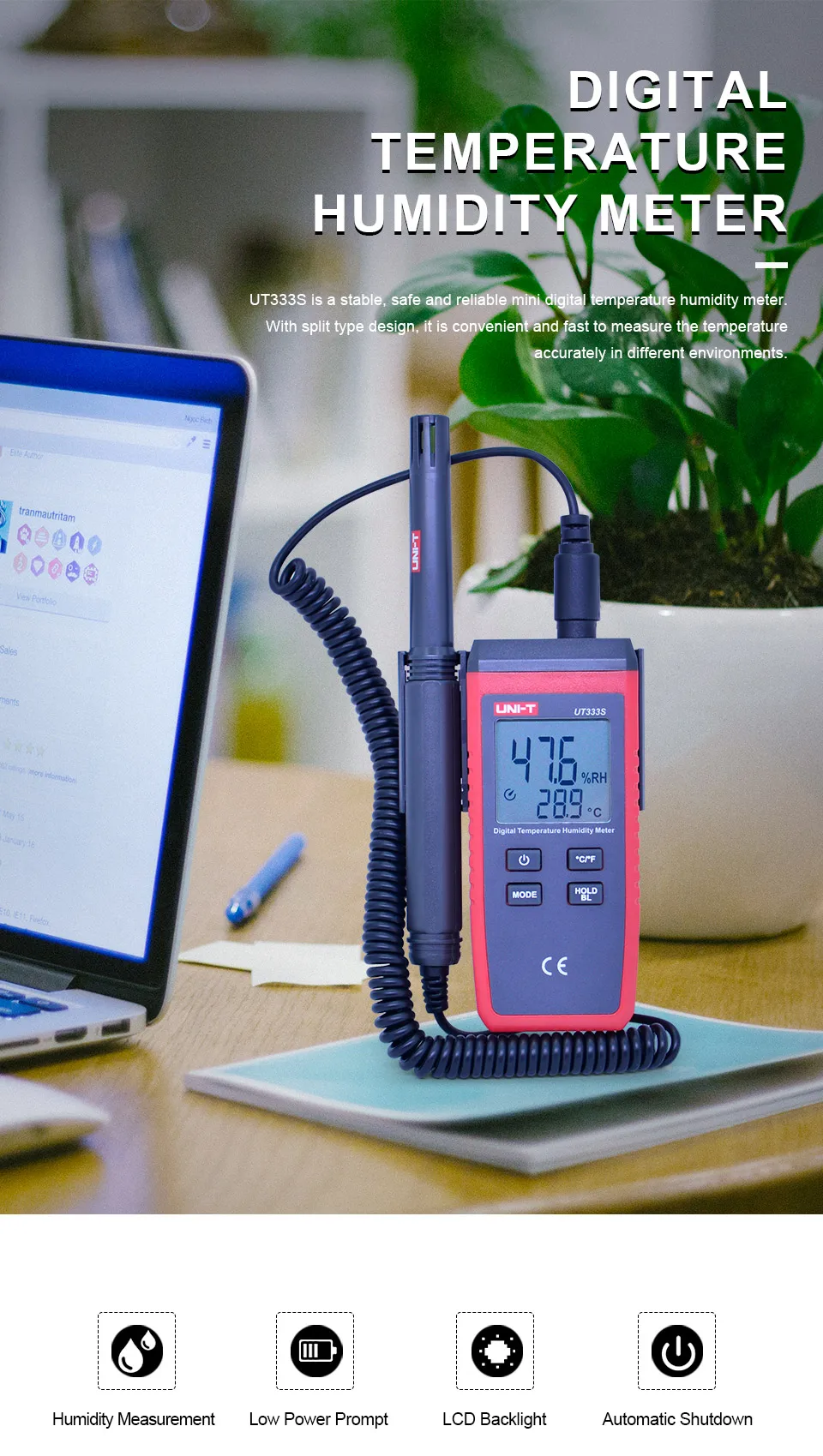 UNI-T UT333S Мини Измеритель температуры и влажности Бесконтактный Термометр наружный гигрометр индикация перегрузки ЖК-подсветка