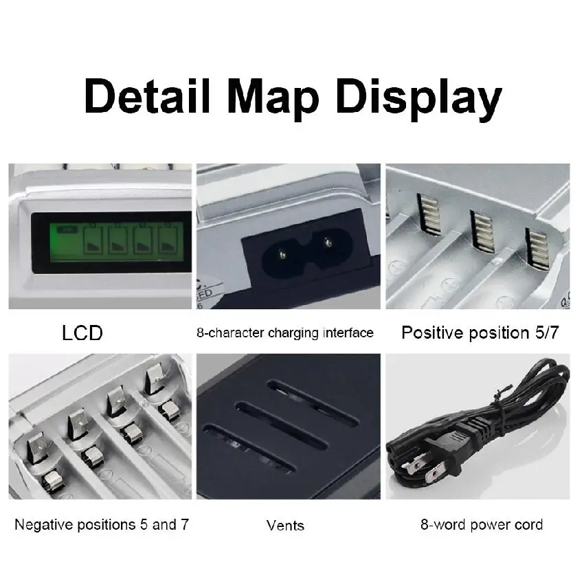 Intelligent Smart Battery Charger with High-quality 4-slot LCD Display Universal AAA Charging
