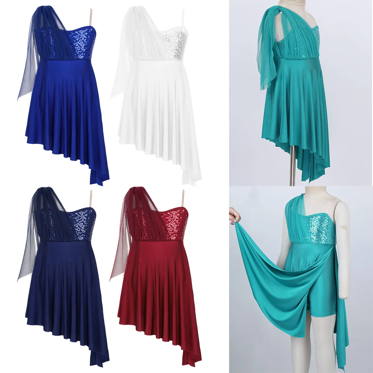 ChicTry/Детское платье для девочек с блестками, с разрезом сбоку, с асимметричным подолом, балетное трико, платье для фигурного катания, детский современный Лирический танцевальный костюм