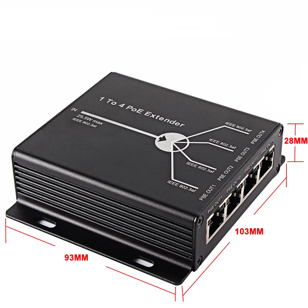 Расширитель PoE 1 Port 10/100 м IEEE802.3at (power in) к 4 портовому s IEEE802.3af out) для системы ip камеры