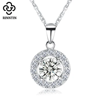 

Rinntin S925 Sterling Silver Necklaces For Women Fashion Cubic Zircon Round Pendant Necklace Elegant Female Jewelry TSN43