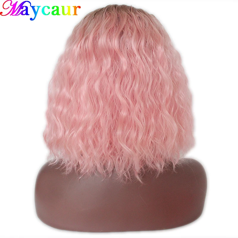 Pink Maycaur короткий кудрявый розовый парик на кружеве термостойкие синтетические волосы парики натуральная прическа для черных женщин - Цвет: Pink