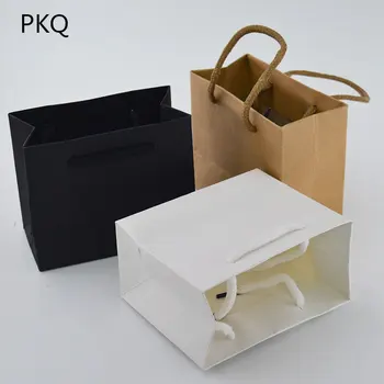 

50pcs 3 sizes White Gift Bag with handle Black/Brown Kraft paper bag for packaging Small Pink Jewelry Bag Party Present Bag