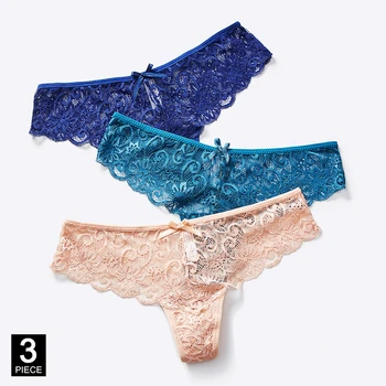 

Lace G-String Woman Sexy Transparent Thong Panties Underwear T-back Female Lingerie Girls knickers Set Dropshipping 3 Pcs/lot