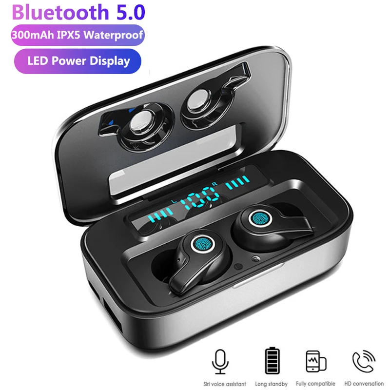 Новые беспроводные Bluetooth наушники V5.0 HD стерео спортивные водонепроницаемые с
