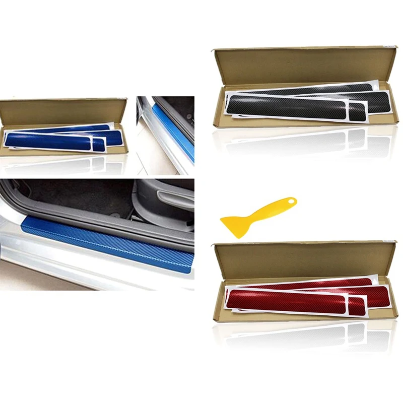 

4 PCS Car Door Stickers Carbon Fiber Plate Car Sticker Sill Scuff Cover Anti Scratch Decal Universal For All Car