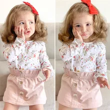 CANIS/Повседневные комплекты одежды для малышей из 2 предметов осенняя одежда для девочек топы с цветочным принтом и оборками, блузки и юбки с цветочным принтом