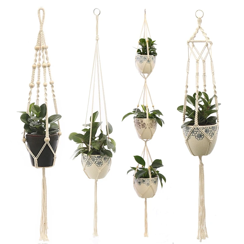 Hanging-Baskets Flowerpot Plant-Hanger Macrame Indoor 100%Handmade