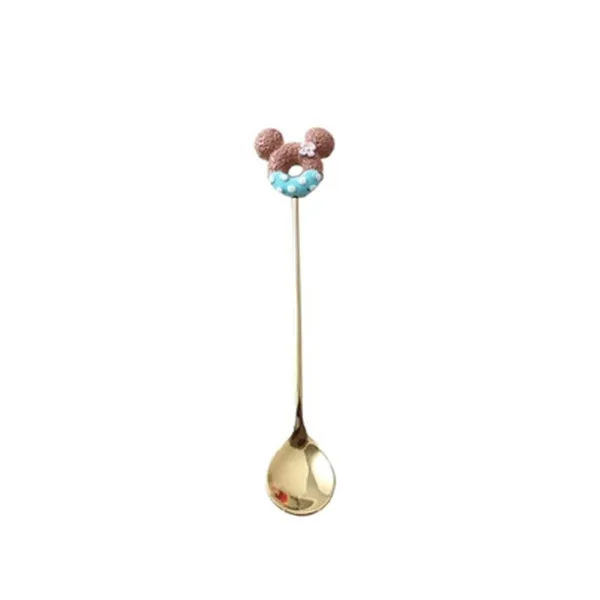 1 Golden Spoon Fork 304 Stainless Steel Mickey Dounts Coffee Dessert Tea Ice Cream Spoons Forks Stirring Cute Cartoon Teaspoon - Цвет: 1
