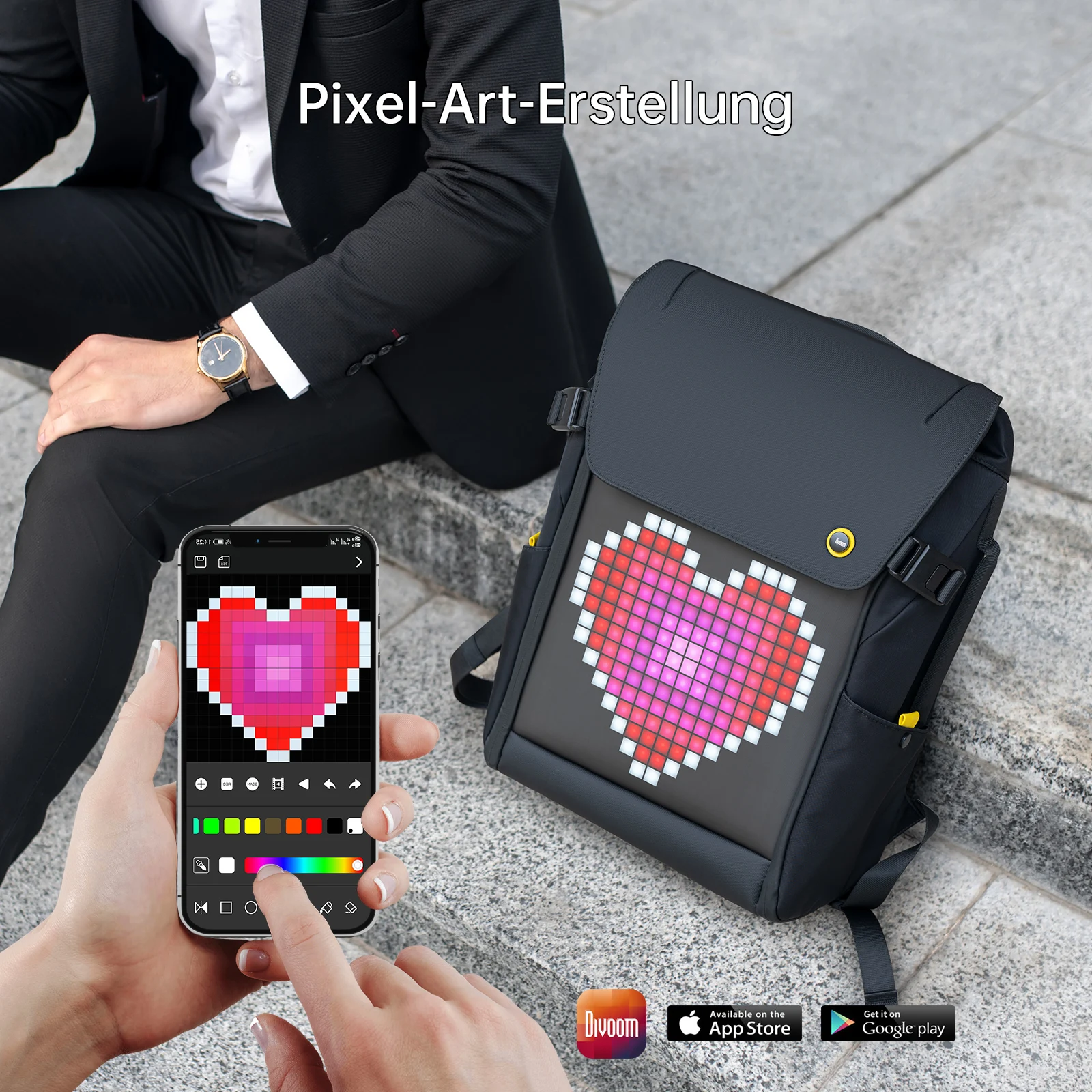 DIVOOM Pixoo M plecak mężczyźni 15 Cal nieprzemakalny plecak szkolny torba na laptopa plecak damski z ekranem LED 16 × 16 RGB Travel Black