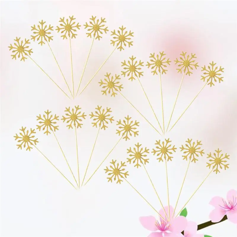 20pcs Cake Decorating Toppers Golden Snowflake Party Decorated Cake Insert Christmas Cupcake Toppers Birthday Party Favors A35