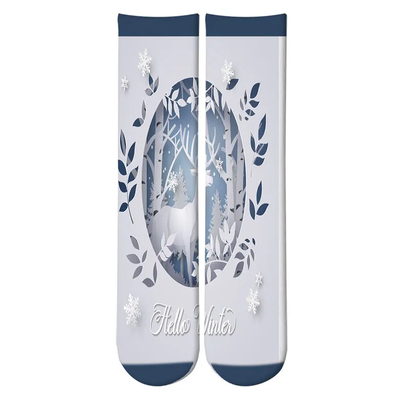 Christmas Crew Casual Socks Elk Christmas Candy Santa Claus Snowman Christmas Tree Winter Socks David's Deer Cotton Cute Sock