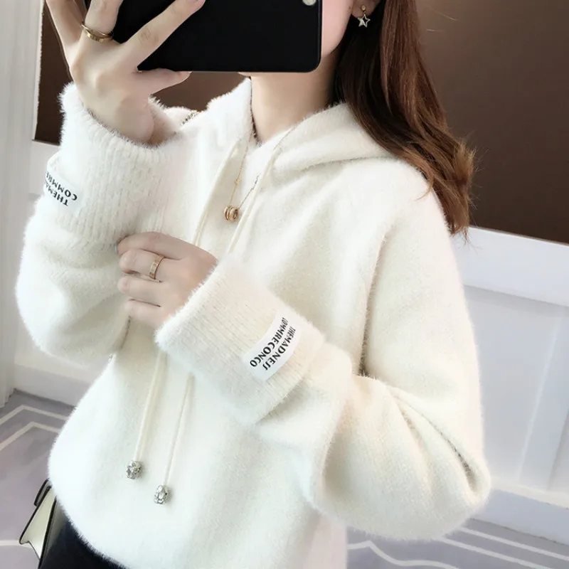 DANJEANER Korean Style Women Sweaters and Pullovers Spring Long Sleeve Streetwear Knitted Hooded Tops Solid Casual Sweaters DANJEANER Korean Style Women Sweaters and Pullovers Spring Long Sleeve Streetwear Knitted Hooded Tops Solid Casual Sweaters