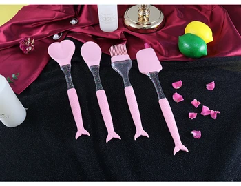 

Cute Silicone Cookware For Kitchen Knife 4PCS Fishtail Tableware Oil Brush Round Spoon Scraper Kitchen Tools Kitchen Accessories