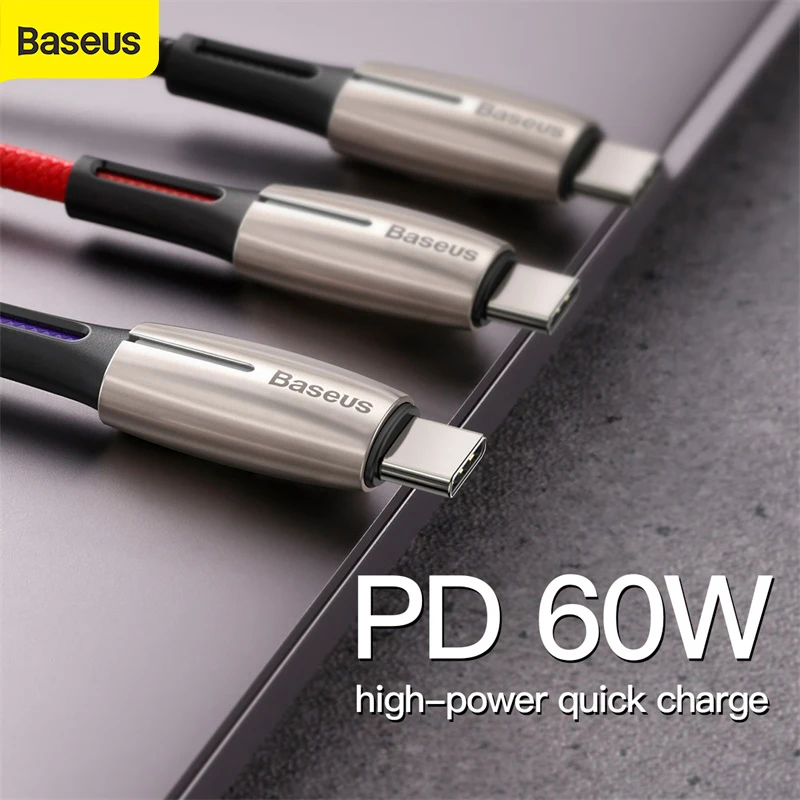 

Baseus 60W USB Cable Type-C To Type-C PD USB Fast Charging Cable With Soft Light Wire Cord For Samsung for Xiaomi for Huawei